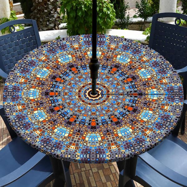 flowered 54 round patio table cover with umbrella hole Outdoor Tablecloth and Zipper Floral Outdoor Tablecloths Inch Waterproof Outside Cloths Black White Table Cloth for Outdoor Tables Picnic BBQS Garden Its a small detail that save time and hassle Outdoor Tablecloth with Umbrella Hole