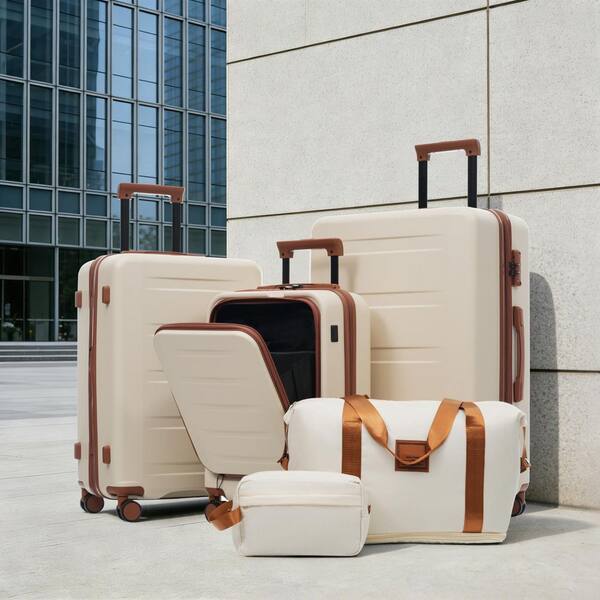 Tatahance 5 Piece Brown+White ABS Hardside Lightweight Spinner