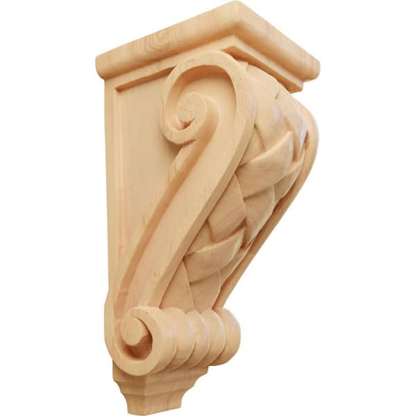 Ekena Millwork 5 in. x 4-1/2 in. x 10 in. Unfinished Wood Red Oak Medium Basket Weave Corbel