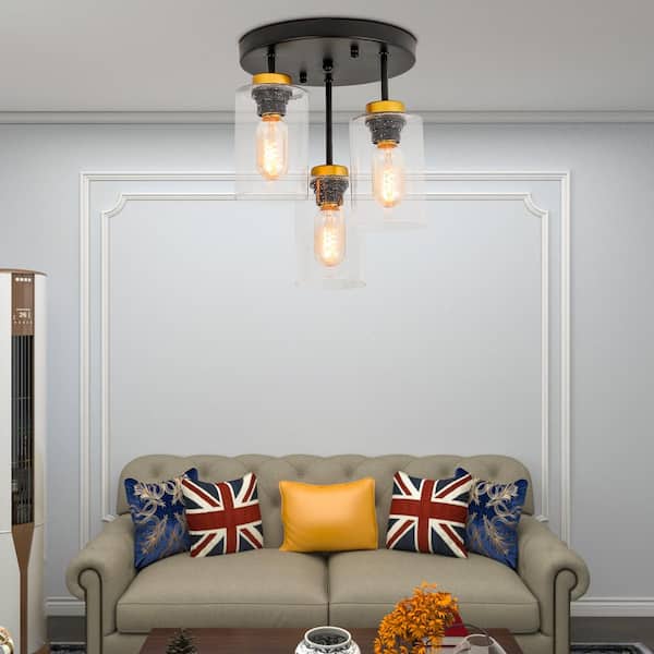 10 in. 3-Light Cluster Cylinder Semi Flush Mount With Glass Shade