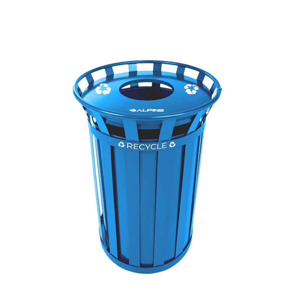 Alpine Industries 38 Gal. Outdoor Metal Slatted Commercial Recycling Bin Receptacle Blue 479 38 BLU MKTCOPY The Home Depot