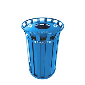 38 Gal. Outdoor Metal Slatted Commercial Recycling Bin Receptacle, Blue