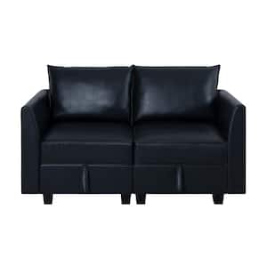 61.22 in. Faux Leather Modern Loveseat for Sectional Sofa, Easy Assembly in Black