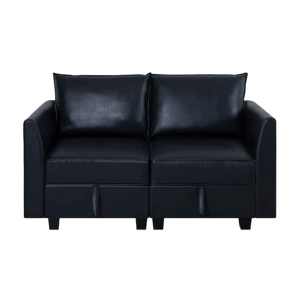 HOMESTOCK 61.22 in. Faux Leather Modern Loveseat for Sectional Sofa, Easy Assembly in Black