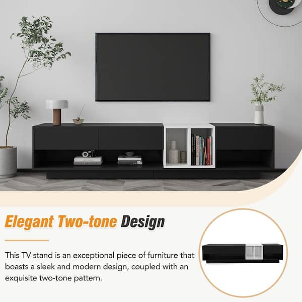 Polibi Black TV Stand Fits TV's up to 80 in. with Storage, 2-Tone Media Console and Versatile Compartment