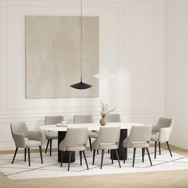 Manhattan Comfort Tremont Modern Stone Faux Leather Upholstered Dining Arm and Side Chair Set with Metal Legs (Set of 8)
