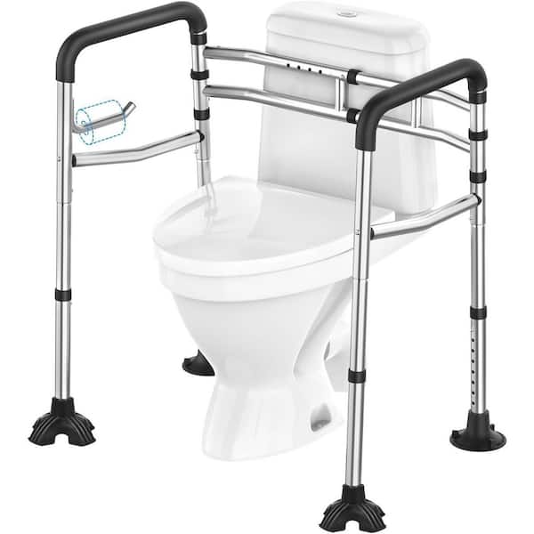 Toilet Seat Safety Rail 29"x26. 5" Adjustable Foldable Support Toilet Seat 26.5 in Stainless Steel with Padded Handles