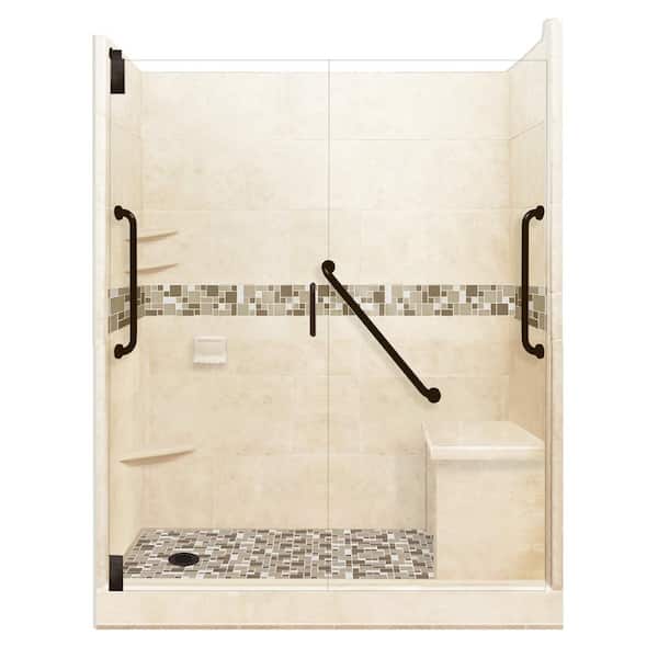 American Bath Factory Tuscany Freedom Grand Hinged 30 in. x 60 in. x 80 in. Left Drain Alcove Shower Kit in Desert Sand and Old Bronze
