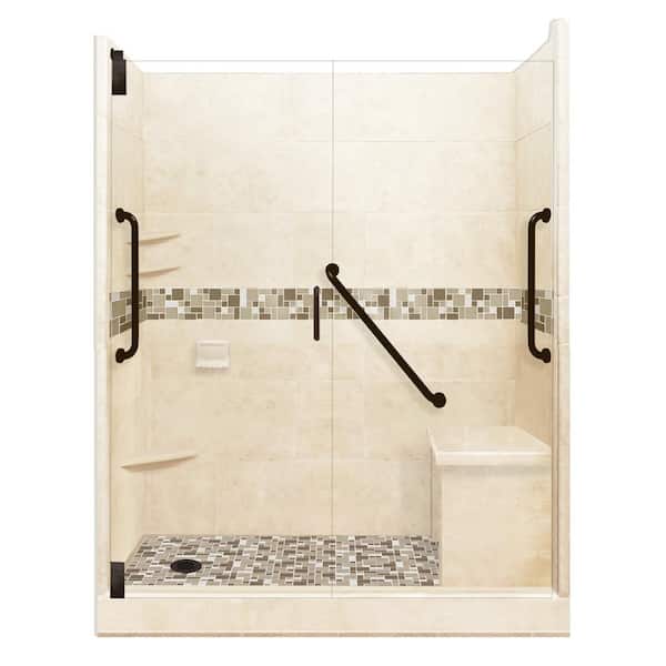 American Bath Factory Tuscany Freedom Grand Hinged 34 in. x 60 in. x 80 in. Left Drain Alcove Shower Kit in Desert Sand and Old Bronze