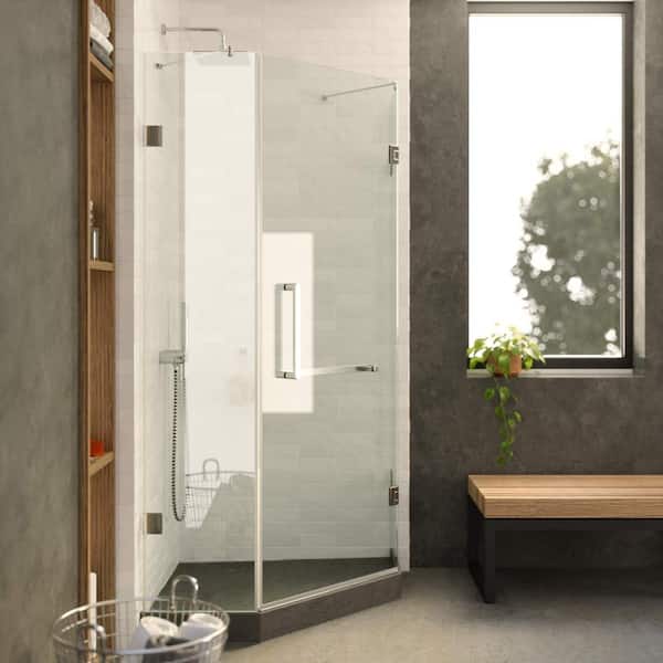 FINE FIXTURES 30 in. W x 74.25 in. H Neo Angle Fixed Frameless Corner Shower Enclosure in Polished Chrome