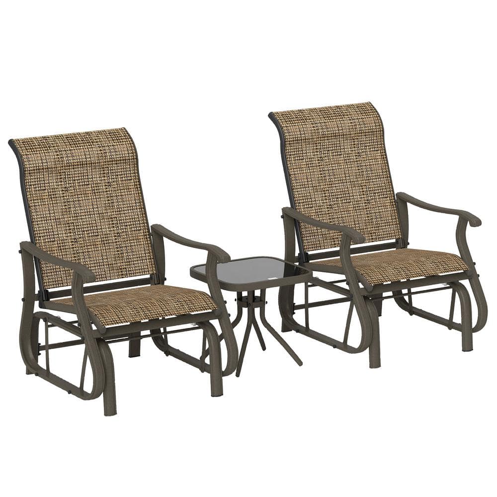 3-Piece Outdoor Gliders Set Bistro Set with Steel Frame, Tempered Glass Top
