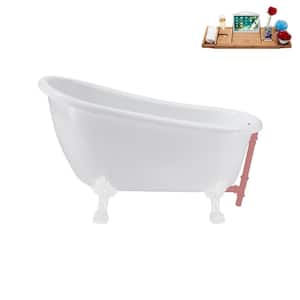 53 in. x 25.6 in. Acrylic Clawfoot Soaking Bathtub in Glossy White with Glossy White Clawfeet and Matte Pink Drain