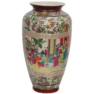 14 in. Porcelain Decorative Vase in Red
