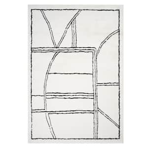 Monotone 8 x 10 White Moraccan Pattern Area Rug for High Traffic Living Room Dining Room Bedroom