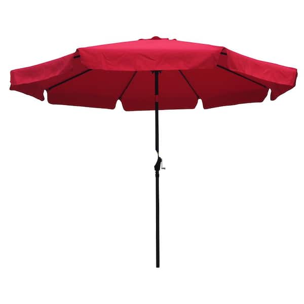 Unbranded 10 ft. Patio Umbrella Market Table Round Umbrella Outdoor Garden Umbrella w/Red Crank and Button Tilting
