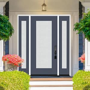 Legacy 64 in. x 80 in. Full Lite Rain Glass RHOS Primed Dark Denim Finish Fiberglass Prehung Front Door w/Dbl 12 in. SL