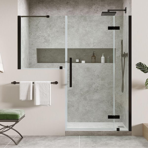 OVE Decors Tampa 62 1/8 in. W x in. H Pivot Frameless Door in Black with Buttress Panel