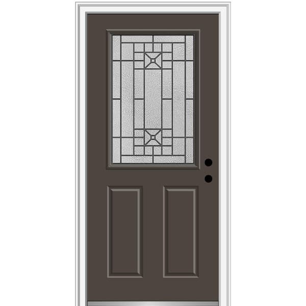 MMI Door 32 in. x 80 in. Courtyard Left-Hand 1/2-Lite Decorative Painted Fiberglass Smooth Prehung Front Door on 4-9/16 in. Frame