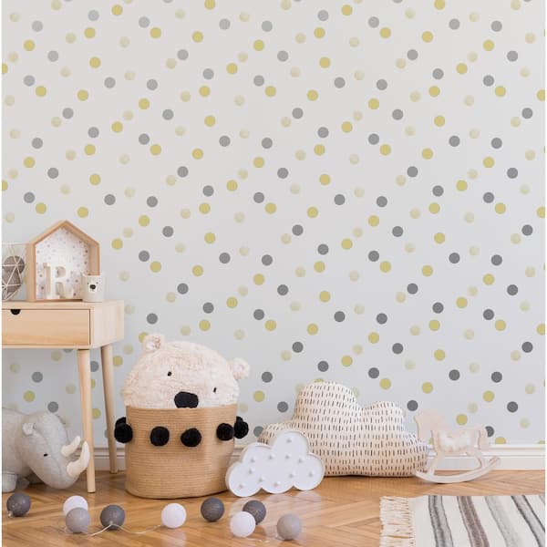 Dotty Polka Yellow/Silver Paper Strippable Roll (Covers 56 sq. ft.)