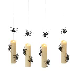 Battery Operated Halloween Candles with Black Spiders Appear To Be Hanging Mid-Aira (Set of 4)