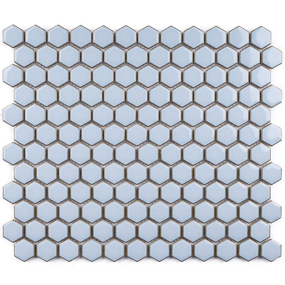 Porcetile Hex Sky Blue 10.24 in. x 11.82 in. Hexagon Glossy Porcelain Mosaic Wall and Floor Tile (8.4 sq. ft./Case) -  MOLOVO, JAPM203