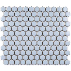 Porcetile Hex Sky Blue 10.24 in. x 11.82 in. Hexagon Glossy Porcelain Mosaic Wall and Floor Tile (8.4 sq. ft./Case)