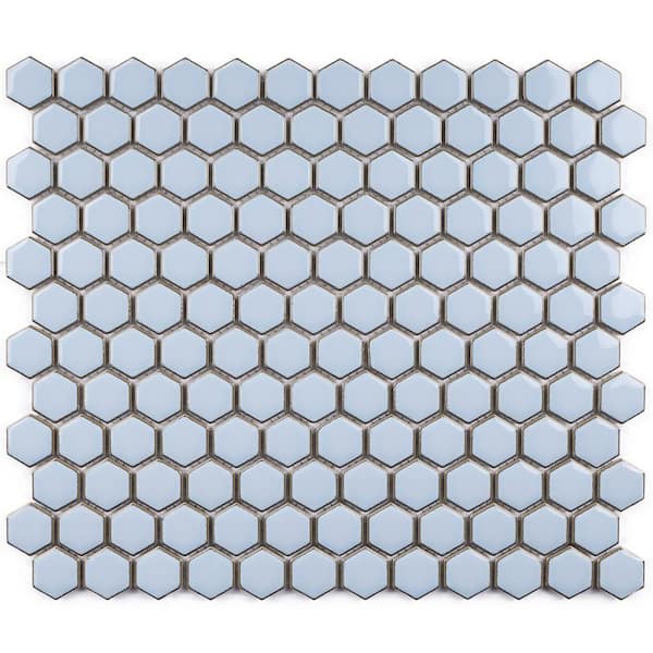 MOLOVO Porcetile Hex Sky Blue 10.24 in. x 11.82 in. Hexagon Glossy Porcelain Mosaic Wall and Floor Tile (8.4 sq. ft./Case)