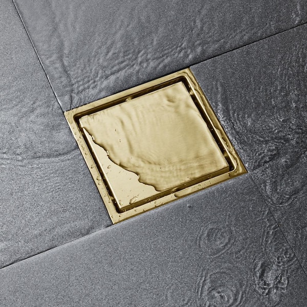 6 in. Square Floor Stainless Steel Shower Drain in Brushed Gold