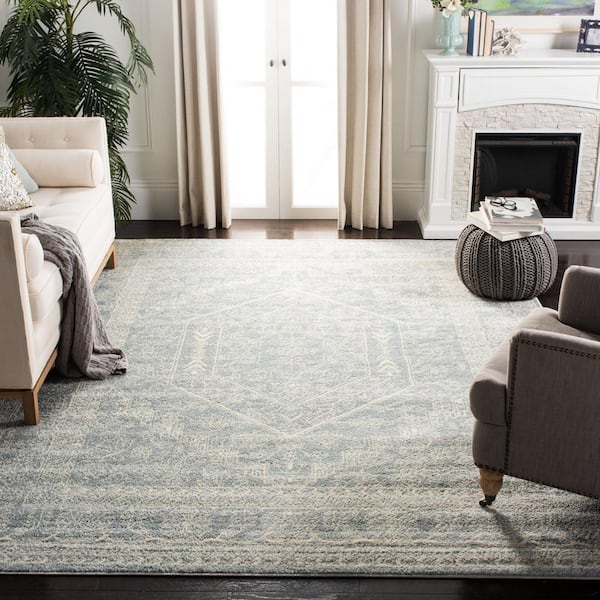 Adirondack Slate/Ivory 6 ft. x 6 ft. Square Medallion Border Area Rug