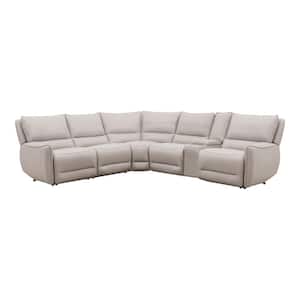 Pakton 115 in. Flared Arm Leather L-Shaped Power Sectional Sofa in Beige with Storage Console