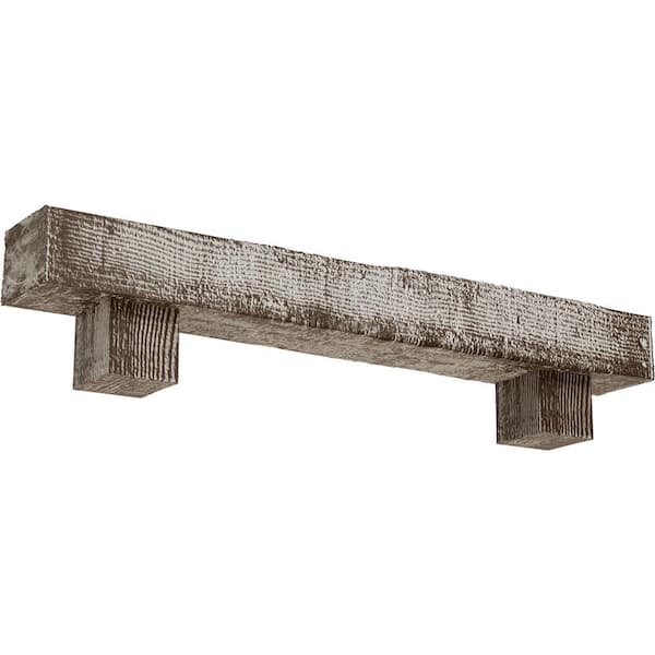 Ekena Millwork 6 in. x 6 in. x 4 ft. Rough Sawn Faux Wood Fireplace Mantel Kit, Alamo Corbels, Vintage Mahogany