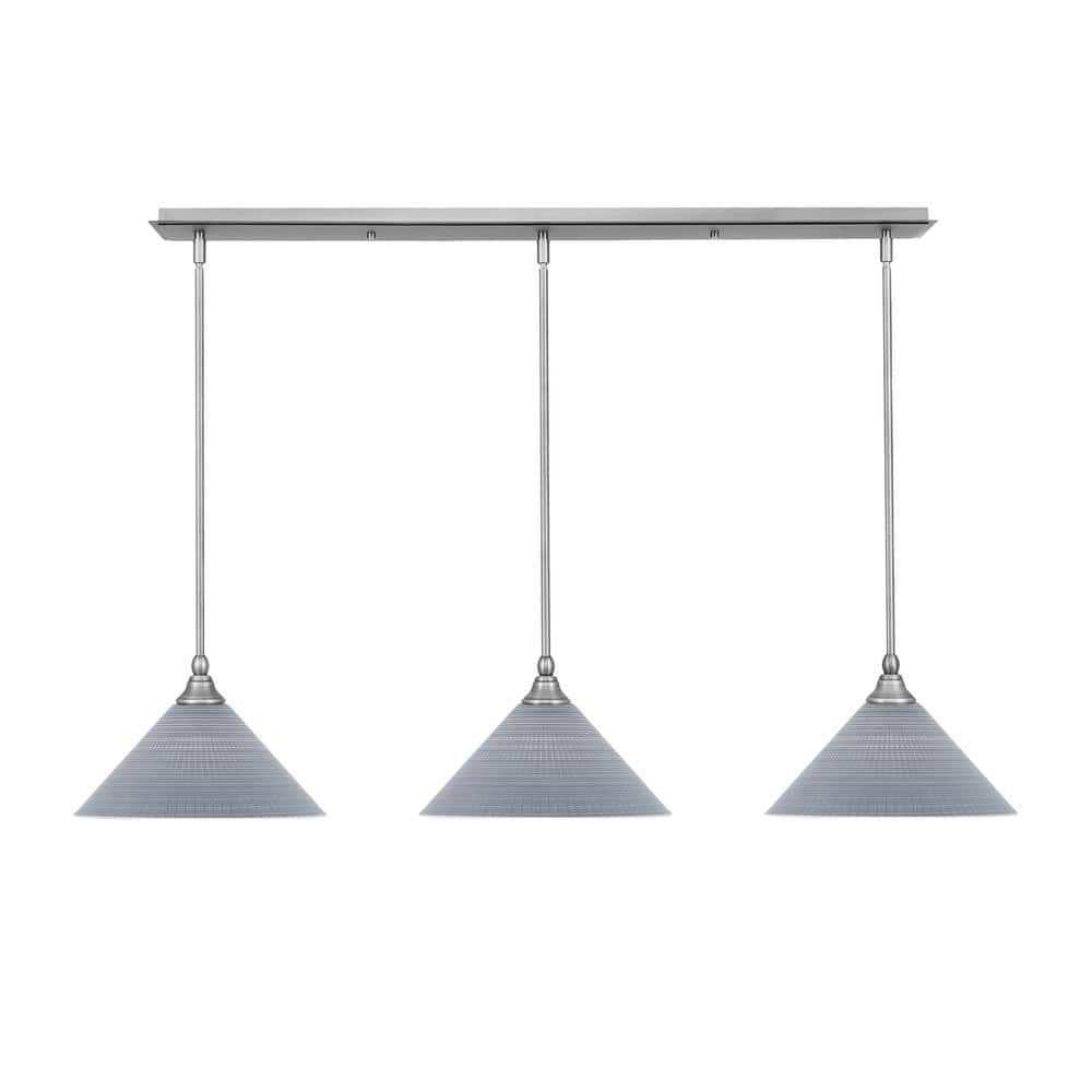Livingston 100-Watt 3-Light Nickel Shaded Pendant Light with 12 in. Gray Ma
