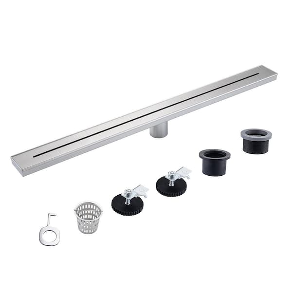 RAINLEX 32 in. Stainless Steel Linear Shower Drain with Square Pattern Drain Cover in Brushed Nickel