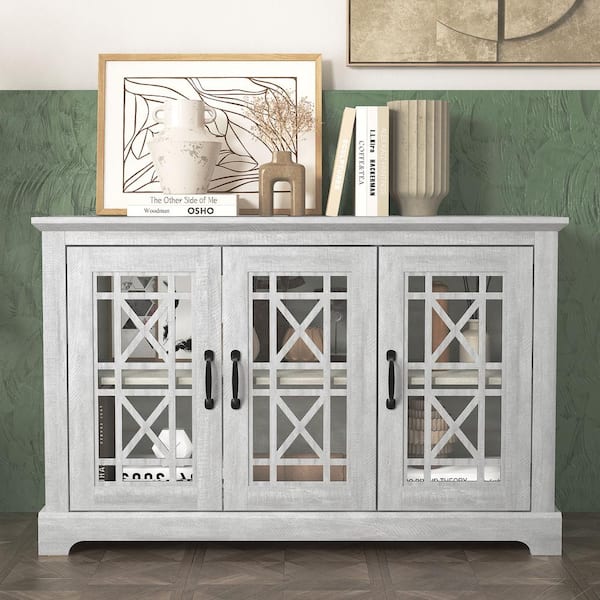 GALANO Isadora Dusty Gray Oak Wood 45.7 in. 3 Door Wide Sideboard with Adjustable Shelves