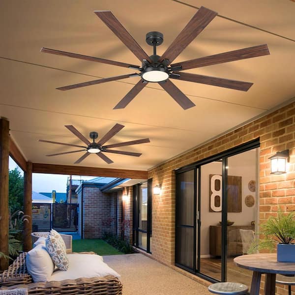 72 in. Black 8-Plywood Reversible Blades and 3-Color LED Light Downrod Standard Ceiling Fan with Remote Included