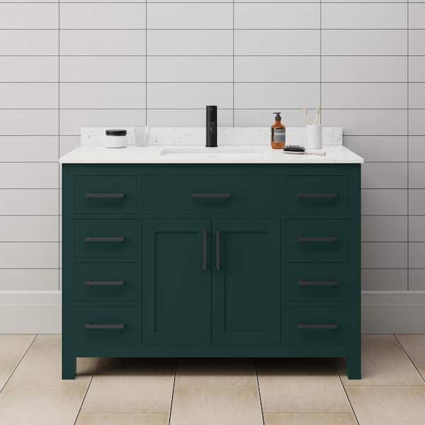 Wyndham Collection Beckett 48 in. W x 22 in. D x 35 in. H Single Sink Bathroom Vanity in Green with Carrara Cultured Marble Top