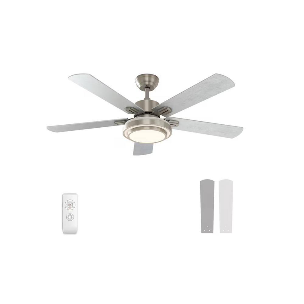 52 in. Indoor Brushed Nickel Ceiling Fan with Lights Remote Control with Re