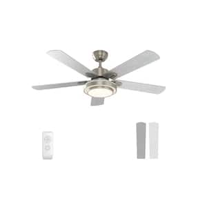 52 in. Indoor Brushed Nickel Ceiling Fan with Lights Remote Control with Reversible 5-Blades Color Changing LED