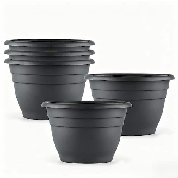 9.8 in. x 6.4 in. Plastic Flower Plant Pots with Drainage Hole for Indoor and Outdoor Plant Planting Decor Gray (5-Pack)