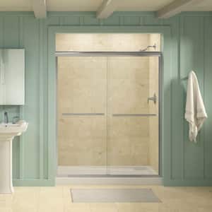 Gradient 59-5/8 in. x 70-1/16 in. Semi-Frameless Sliding Shower Door in Bright Polished Silver with Crystal Clear Glass