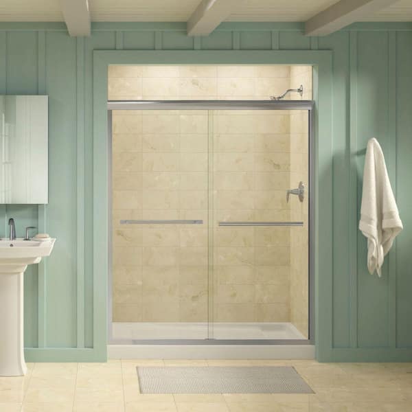 KOHLER Gradient 59-5/8 in. x 70-1/16 in. Semi-Frameless Sliding Shower Door in Bright Polished Silver with Crystal Clear Glass