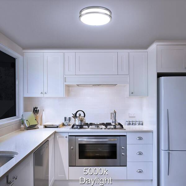ETI LIGHTING 15 in. Orbit Brushed Nickel Selectable LED Flush Mount Ceiling Light 1600 Lumens Dimmable 564111120