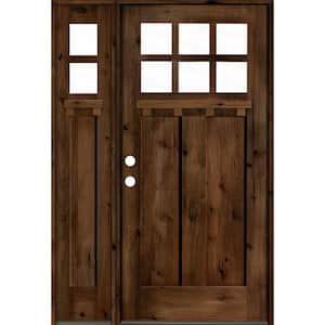 50 in. x 80 in. Craftsman Alder Right-Hand 6 Lite Clear Glass Provincial Stain Wood Prehung Front Door/Left Sidelite DS