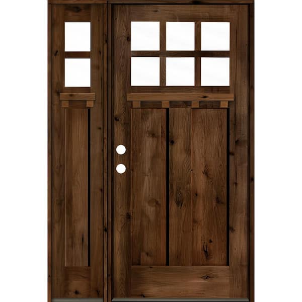 Krosswood Doors 50 in. x 80 in. Craftsman Alder Right-Hand 6 Lite Clear Glass Provincial Stain Wood Prehung Front Door/Left Sidelite DS