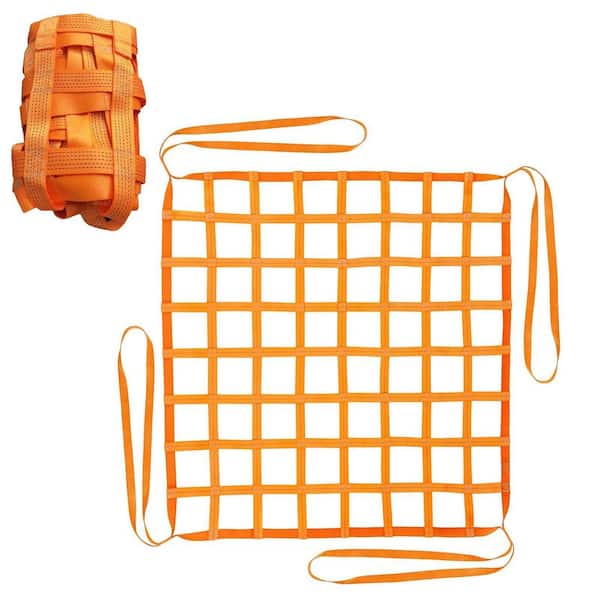 5 ft. x 5 ft. Orange Polyester Safety Lifting Straps, Cargo Lifting Nets for Construction Rigging, Moving and Towing