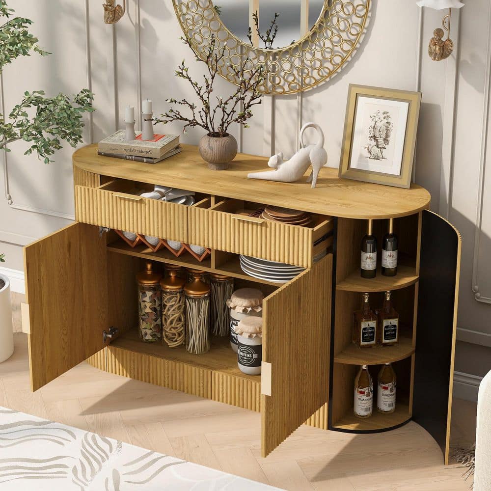 55 in. W x 17.7 in. D x 32 in. H Brown Linen Cabinet with 2-Doors and 2-Drawers and 3-Side Shelves