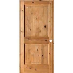 36 in. x 80 in. Rustic Knotty Alder Wood 2-Panel Square Top Left-Hand/Inswing Clear Stain Single Prehung Interior Door