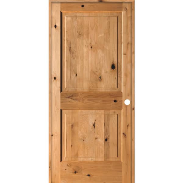 36 in. x 80 in. Rustic Knotty Alder Wood 2-Panel Square Top Left-Hand/Inswing Clear Stain Single Prehung Interior Door