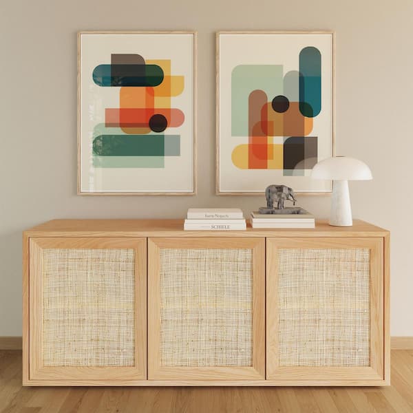 Poly and Bark Tate Oak Wood 76 in. Sideboard with Shelves LR-A8754