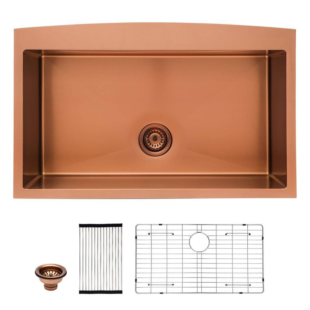 Sarlai 36" Black Farmhouse Sink Stainless Steel - Single Bowl Apron Front Kitchen Sink With Accessories - View #4